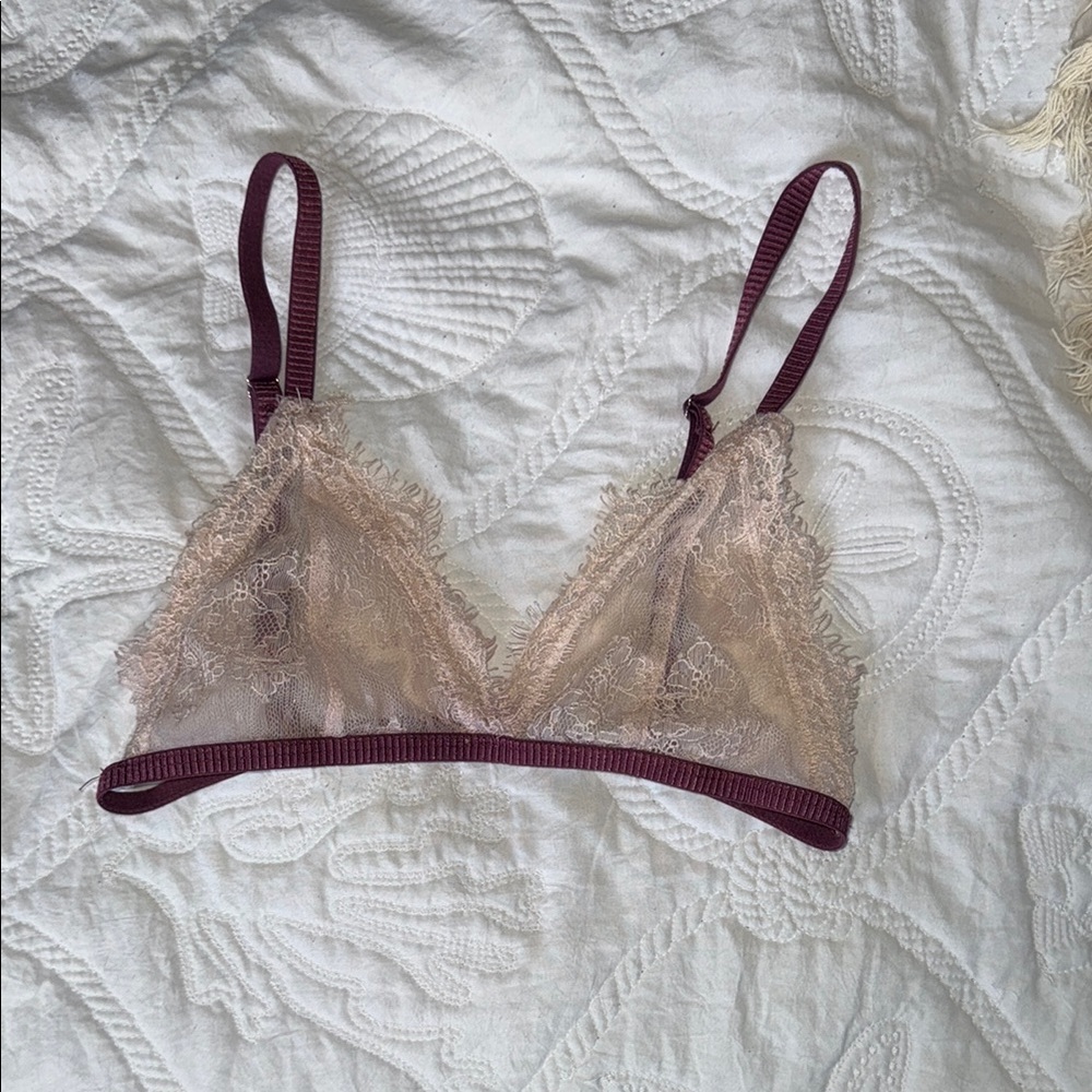 Elegant Lace Bralette in Burgundy and Cream